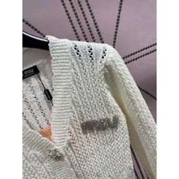 Women's Knits & Tees Mm Family Autumn/winter New Hollow Out V-neck Knitted Cardigan Rhinestone Button Neckline Design Shirt Slim Fit