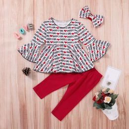 Clothing Sets 3Pcs Born Baby Boys Girls Valentines Letter Tops Solid Pants Clothes Set For Girl