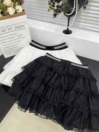 Skirts Girl Style Elegant Temperament Fluffy Skirt Sweet And Cute Contrasting Colour Belt Mesh Lace Cake
