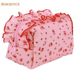 Cosmetic Bags Japanese Korean Quilted Cotton Aesthetic Travel Makeup Bag Floral Clutch Ruched Storage Cute Toiletry