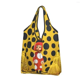 Storage Bags Fashion Printed Yayoi Kusama Polka Shopping Tote Bag Portable Shopper Shoulder Pumpkin Handbag