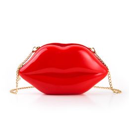 Red lips party evening Bags rose pink acrylic pearl white Clutches purses designer girls' chain bags black crossbody bag 288S