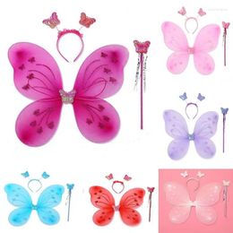 Hair Accessories 3 Pcs Set Kids Butterfly Headband Wings Wand Girls Summer Pography Outfit Children Yellow Green Purple Pink Fairy Tale