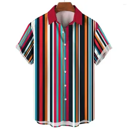 Men's Casual Shirts Hawaiian Striped Fashion Shirt Tees Tops Summer Short-Sleeved Button Loose Mens Blouse Oversized Clothing
