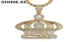 18K Gold Plated Micro Paved Cubic Zircon Crown Pendant Necklace Men Hip Hop Bling Jewelry Gift4252016