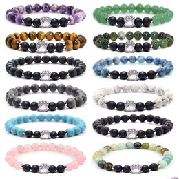 Charm Bracelets Desgin Vintage Natural Stone Elastic Bracelet Healing Crystal Labradorite Beaded For Women Men Jewellery Drop Delivery Dhyga