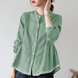 Women's Polos Spring Summer High End Stand Collar Ladies Shirt Cotton Linen Long Sleeves Blouse A Word Loose Cover Belly Jacket Women