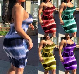 Plus Size Women Tie Dye Strappy Summer Party Slim Bodycon Mini Dress Clubwear Vintage Fashion Short Pencil Dress Summer Clothes1122869