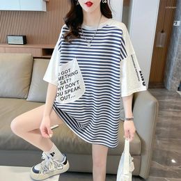 Women's T Shirts Women Striped Patchwork Big Pocket Oversized Streetwear Y2K T-shirt 2024 Summer Korean Style Short Sleeve Tunic Tops Female