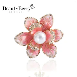 Brooches Beaut&Berry Fashionable Rhinestone Enamel Flower For Women Pearl Plant Pins Office Party Casual Accessories Gifts