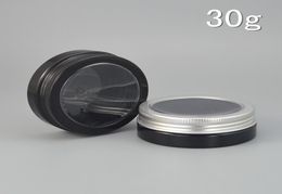 60pcslot 30g Black Plastic Cosmetic Bottle Window Aluminium Cap Refillable Lip Container PET Hair Wax Jar 30ml 2017 Style AB474770901