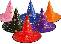 halloween Witch Pointed Cap Costumes party decoration hats Witch Wizard Star hats for kids women whole Party Supplies1625435
