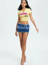 Women's T Shirts Summer Clothing Printing V-collar Tailor Wear 2024 Yellow Short-sleeved T-shirt Tight Street