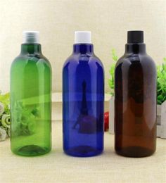 2 10pcs 500ml green blue amber round PET water bottle with white black clear screw lid Cosmetic 500cc DIY Big Package Container2628335273