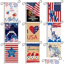 Banner Flags Happy Independence Day Garden Flag Usa Welcome 4Th Jy Celebrating Holidays Decoration Courtyard Yard Linen Material Dro Dhemz