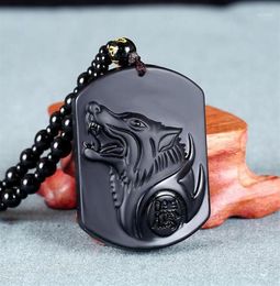 Pcs Natural Obsidian Carved Wolf Head Shape Charms Beaded Rope Pendant Necklace For Fashion MenWomen Jewelry1 Necklaces209T5513821