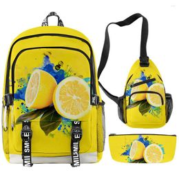 Backpack Harajuku Funny Lemon 3D Print 3pcs/Set Student School Bags Multifunction Travel Chest Bag Pencil Case