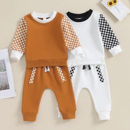 Clothing Sets 2024 Autumn Toddler Kids Cotton Clothes Set Plaid Print Long Sleeve Sweatshirt Pants 2pcs Boy Suit Baby Girl Outfits