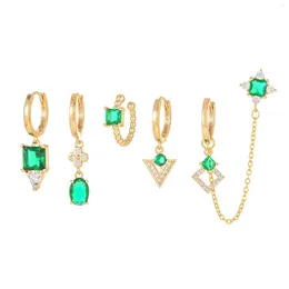 Necklace Earrings Set 2024 Trend Copper Green Zircon Geometry 5PCS Birthday Party Creative Jewellery Women's Charm Statement