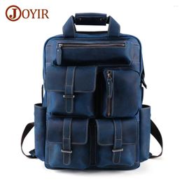 Backpack Men Genuine Leather Canvas Crazy Horse Vintage Daypack Multi Pocket Casual Rucksack Large Laptop Bag