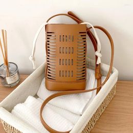 Bag Vintage Hollow Women Shoulder Handbags PU Leather Summer Solid Colour Lady Crossbody Small Phone Wallet