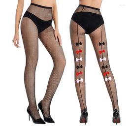 Women Socks Contrast Color Bowknot With Back Seam Fishnet Tights Fashion Pantyhose Sexy Lingerie Retro Line Bodystockings For Lady