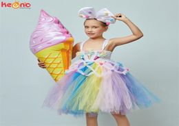 Candy Girls Kids Ice Cream Tutu Dress with Bows Children Birthday Cake Smash Po Food Costume Girls Dance Pageant Gown Dress 2107367583