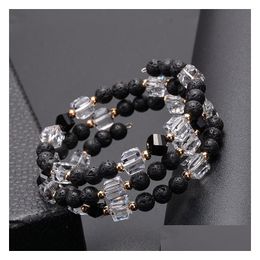 Beaded Perfect Gift For The Person You Love Natural Square Crystal Winding Bracelet Fashion Lava Stone Women And Men Drop Delivery J Dhjz9