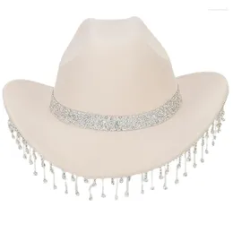 Berets Rhinestones Cowboy Hat Fringed Cowgirl Teens Girl Fashion Summer Headwear Dropship