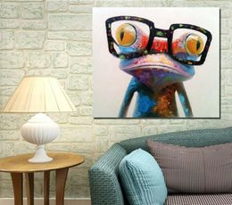 Wear Glasses Frog Hand painting Oil Painting On Canvas Large Abstract Cartoon Paintings Wall Decoration JL3338271792