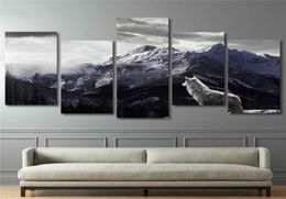 Cool HD Prints Canvas Wall Art Living Room Home Decor Pictures 5 Pieces Snow Mountain Plateau Wolf Paintings Animal Posters Framew6159946