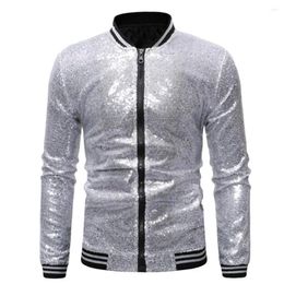 Men's Jackets Striped Collar Cuffs Jacket Sequin Stand With Shiny Long Sleeves Slim Fit Zipper Closure Cardigan For Stage