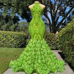 Spark Lace Green Lace Mermaid Prom Drs High Neck Sleens Rose Flor Swee