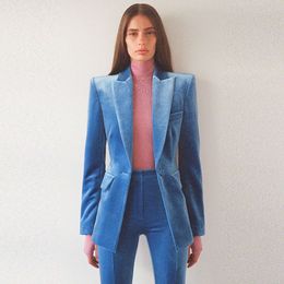 Kadınlar Suits Blazers Sonbahar/Kış Yeni Profesyonel Moda Bir Düğme Altın Velvet Takım Ceket+Parlamış Pantolon Set İki Parça