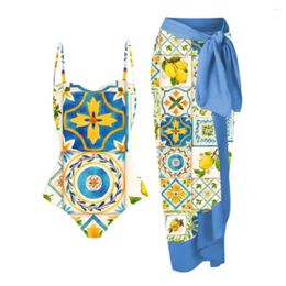 Women's Swimwear Female Retro Swimsuit One Piece Yellow Cover Up Holiday Beach Dress Designer Bathing Suit Summer Surf Wear
