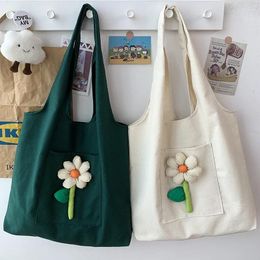 Evening Bags Women Korean Style Floral Pattern Canvas Shopping Bag Large Shopper Tote Plain Colour Shoulder For Girls