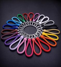 Various Colours Leather PU Wrist Braided Rope Woven Keychain Car Metal Keyring Key Holder Auto Key Chain Charm Accessory Pendant8331212