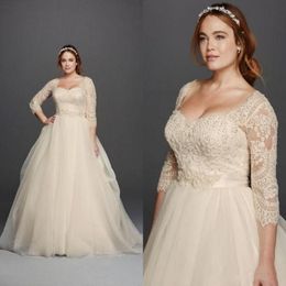 3 4 maniche in pizzo a cuore abbottonato coperto di guarni di moda da sposa più taglie plus 2018 nuovi abiti da sposa oleg cassini 263a