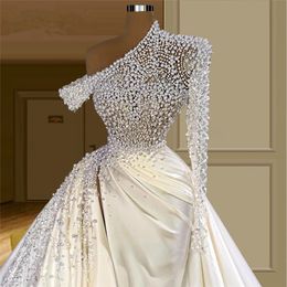 Pearls Robe De Mariee Wedding Dress Chic Newest Custom Beading Long Sleeves Dubai Arabic Bride Dresses Vestido De Noiva Bridal Gowns 280z
