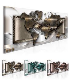 Abstract metal world map Design Canvas Print Wall Art Modern Home Decoration Choose Colour amp SizeMulticolorNo Frame9225414