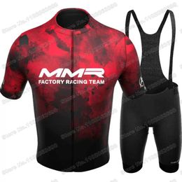 Racing Sets 2024 Team MMR Cycling Jersey Set Summer Red Black Clothing Men Road Bike Shirt Suit Bicycle Bib Shorts MTB Maillot