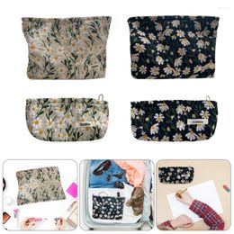 Cosmetic Bags Daisy Flower Clutch Handbags Embroidery Makeup Pouch Canvas Stationery Organiser Zipper Portable For Women Girl Travel