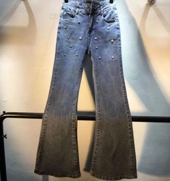 Women's Jeans 2024 Spring Autumn Exquisite Rhinestone High Waist Slimming Skinny Denim Pants Women Cotton Stretch Flared Street