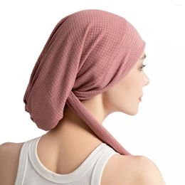 Ethnic Clothing Pre-Tied Muslim Women Hijab Bonnet Turban Chemo Cap Long Tail Underscarf Hair Loss Hat Islamic Cancer Headwear Scarf Mujer