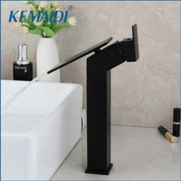 Bathroom Sink Faucets KEMAIDI Black Design Basin Mixer Waterfall Faucet Solid Brass Deck Mounted Tap