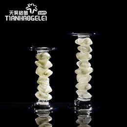 Candle Holders Tianhao Gree Handmade Modern White Glass Candlestick Hotel Homestay Model Room Living Dining Table Meal Side Cabinet Decoration H240517