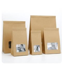 Packing Bags Kraft Paper Aluminium Foil Bag With Clear Window Tin Tie Tab Lock Brown Cookie Tea Coffee