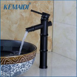 Bathroom Sink Faucets KEMAIDI Basin Black Oil Rubber Bronze Vessel Vanity Torneira Mixer Tap Faucet Deck Mounted Bamboo Shape Waterfall