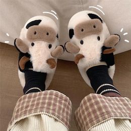 Slippers Cute Animal Slipper For Women Men Fashion Kawaii Fluffy Winter Warm Couples Cartoon Milk Cow House Slides Funny Shoes