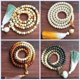 Link Bracelets Natural108White Jade Bodhi Bracelet Root Buddha Beads Rosary Pliable Temperament Seed Crafts Men And Women